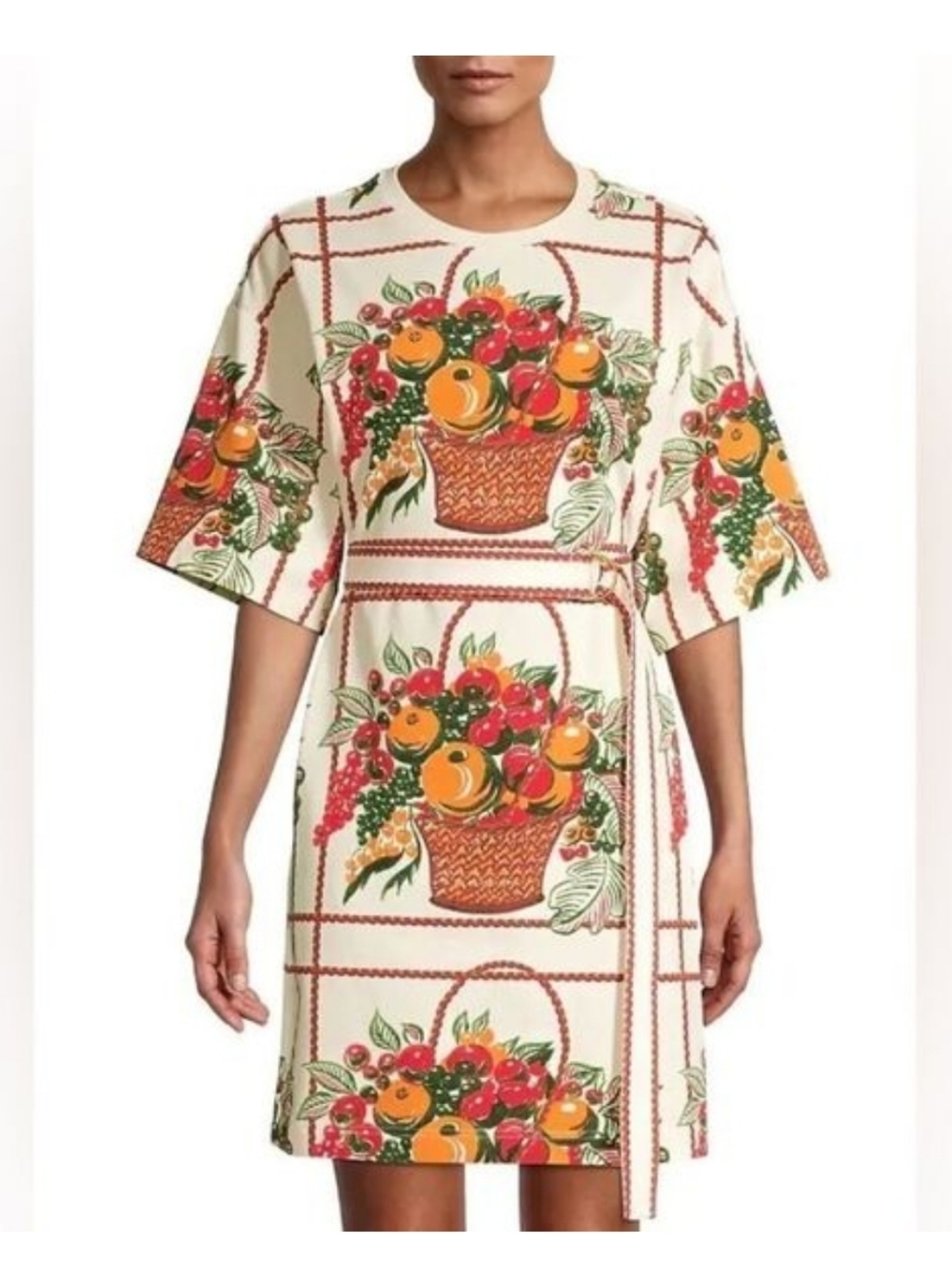 Tory Burch Cream and Red Fruit Basket Dress